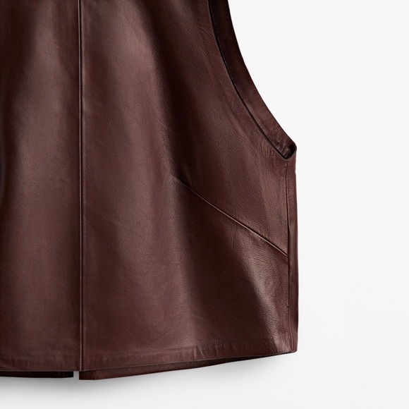 NWT. Massimo Dutti Limited Edition Brown Nappa Leather Top. Size M-L. - Picture 7 of 11